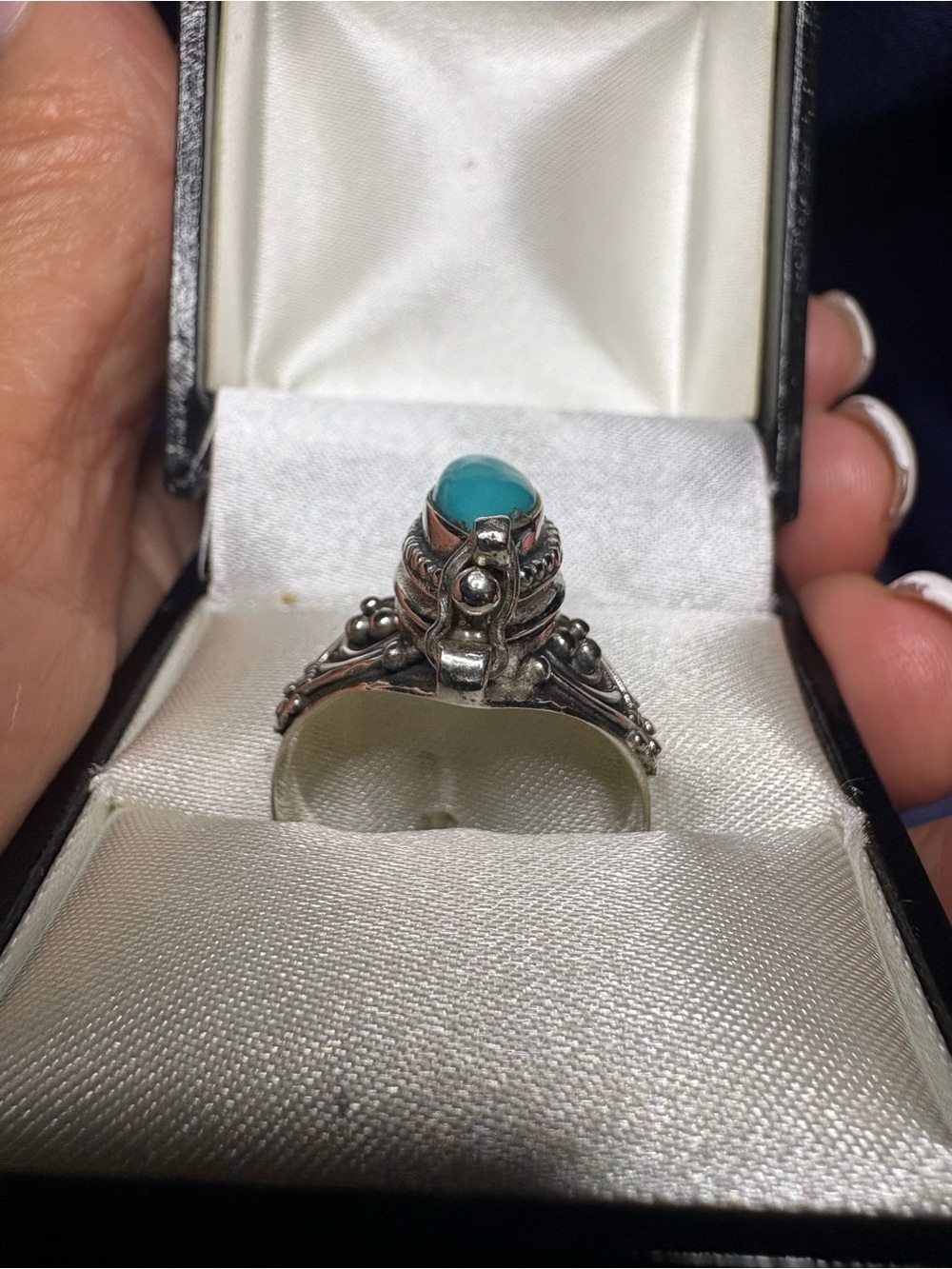 Ring Poison 925 Sterling Silver Marquise Genuine Turquoise Ring - Picture 3 of 10